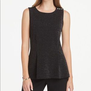 SHIMMER PEARLIZED SHOULDER BUTTON PEPLUM SHELL